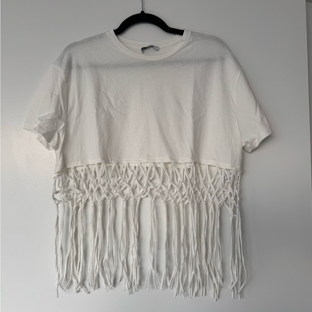 Zara White Fringe Crop Top